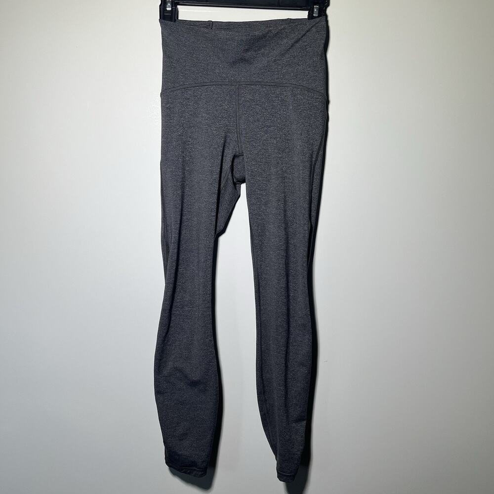 Lululemon Gray Heathered Base Layer Leggings Size 4 Zip Pockets Full Length